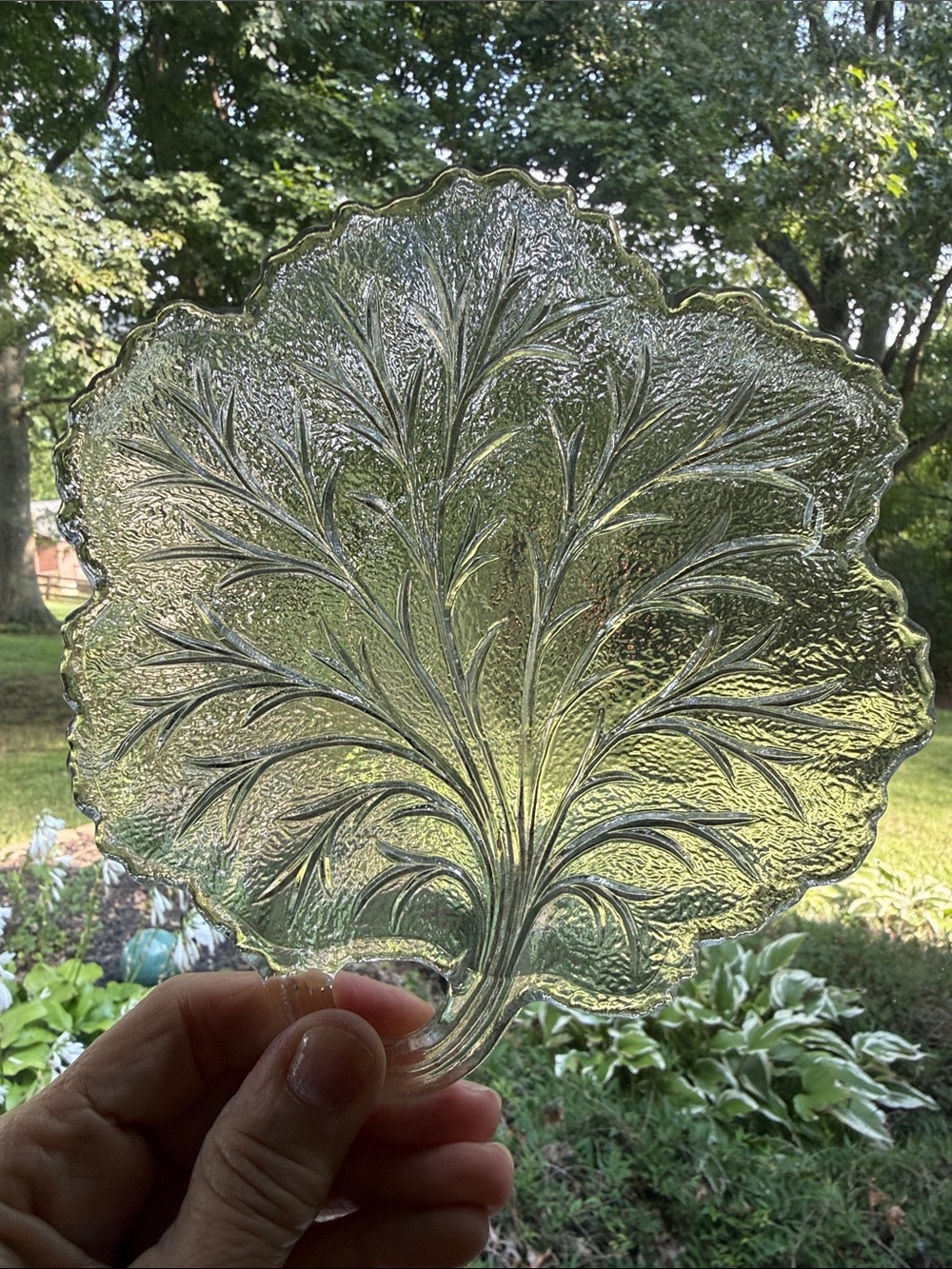 Vintage Indiana Glass Co. Pebble Leaf Dish - Clear Green Pressed